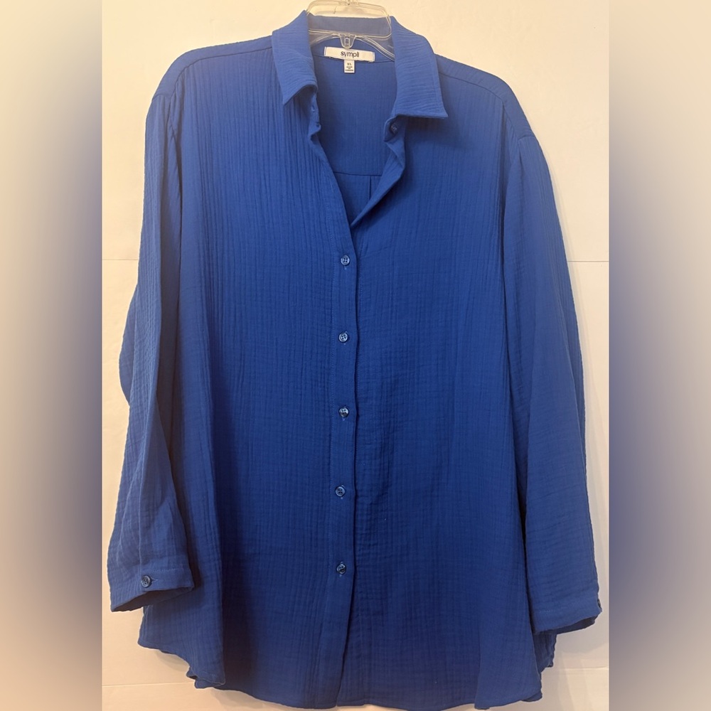 SYMPLI COTTON GAUZE EASY BUTTON UP SHIRT BLOUSE COLOR: MARINE SIZE XL NEW - Picture 7 of 13